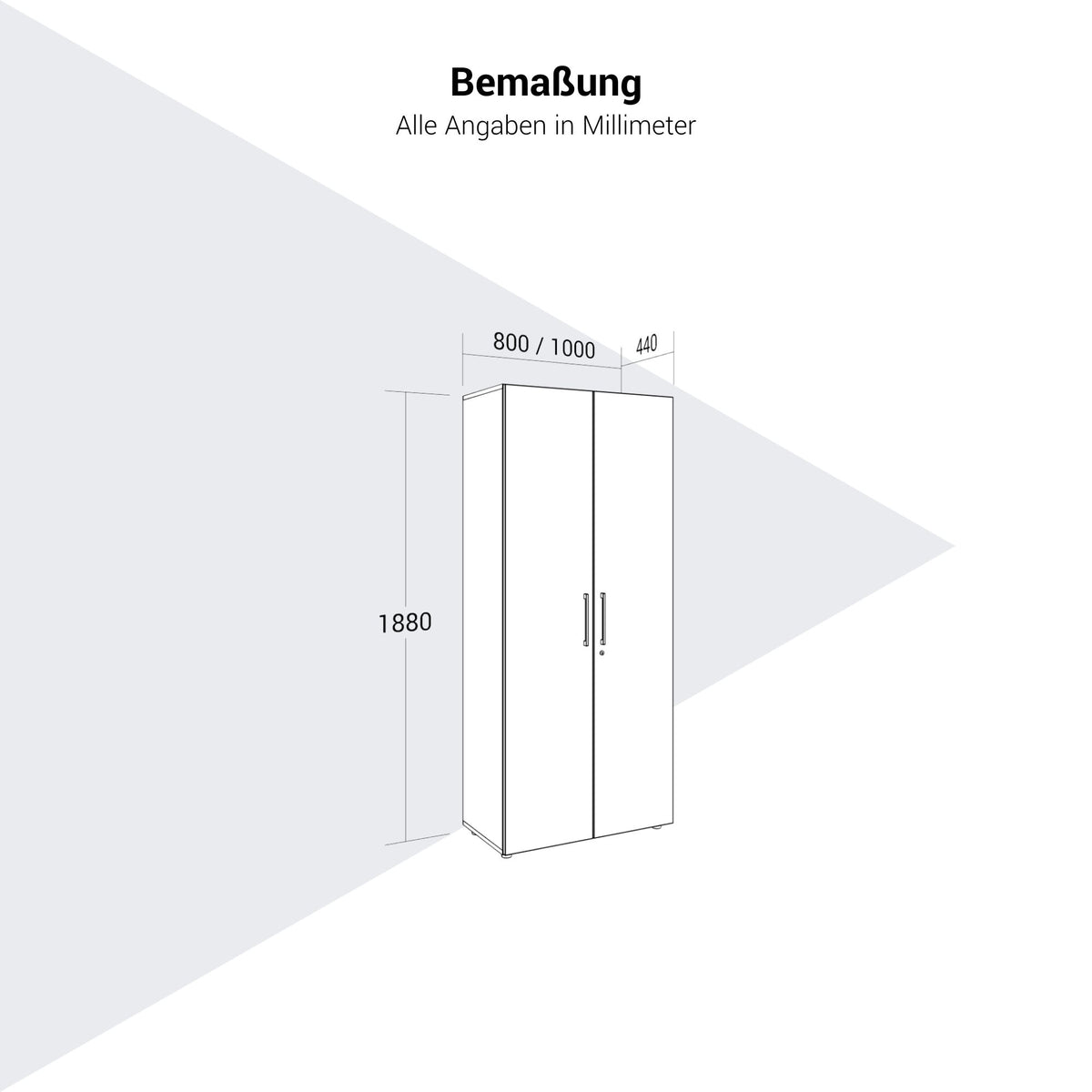 PRO Garderobenschrank | 5 OH, 800 - 1000 x 1880 mm, Soft-Close, Grau - 13 Lightbox Main Image
