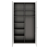 PRO Garderobenschrank | 6 OH, 1200 x 2250 mm, mit Regal, Soft-Close, Graphit / Weiß