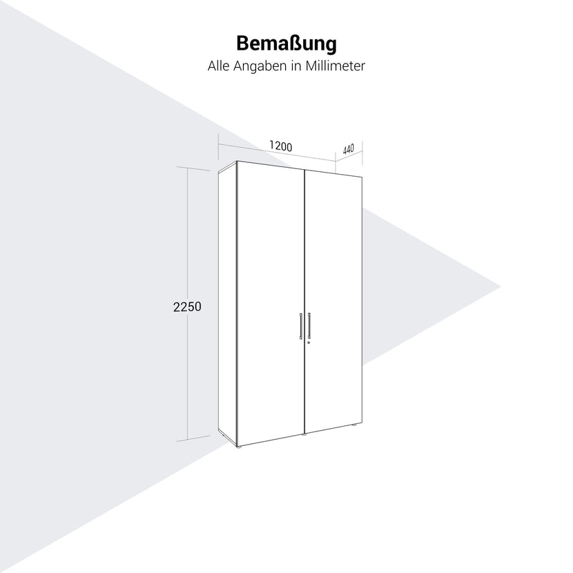 PRO Gabinetto di Cloakroom | 6 OH, 1200 x 2250 mm, con scaffale, chiusura morbida, grafite / bianco