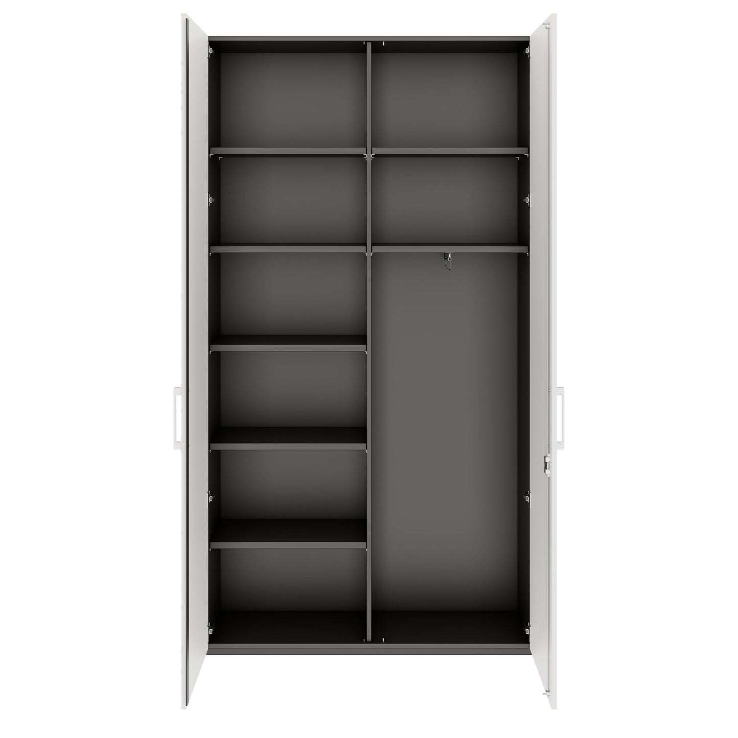 PRO Garderobenschrank | 6 OH, 1200 x 2250 mm, mit Regal, Soft-Close, Graphit / Weiß