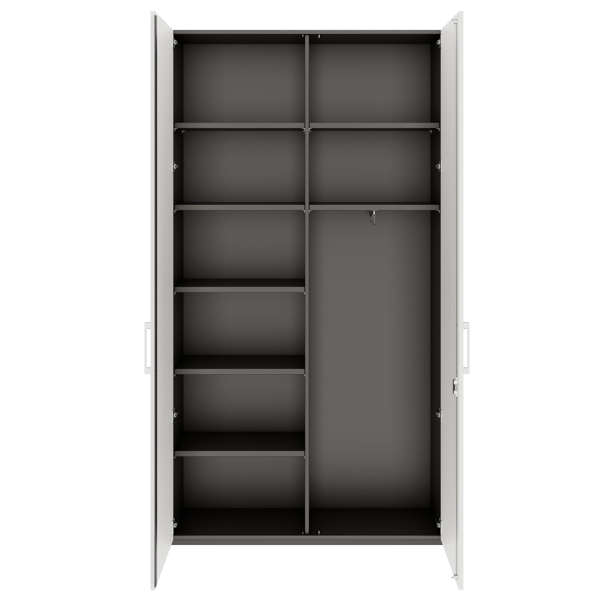 PRO Gabinetto di Cloakroom | 6 OH, 1200 x 2250 mm, con scaffale, chiusura morbida, grafite / bianco
