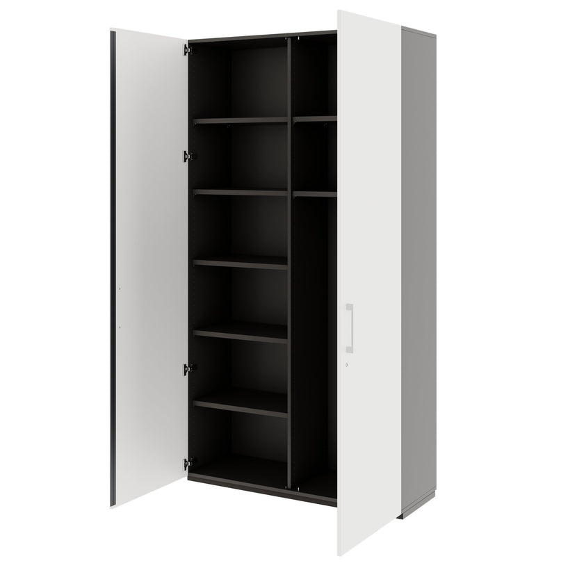 PRO Gabinetto di Cloakroom | 6 OH, 1200 x 2250 mm, con scaffale, chiusura morbida, grafite / bianco