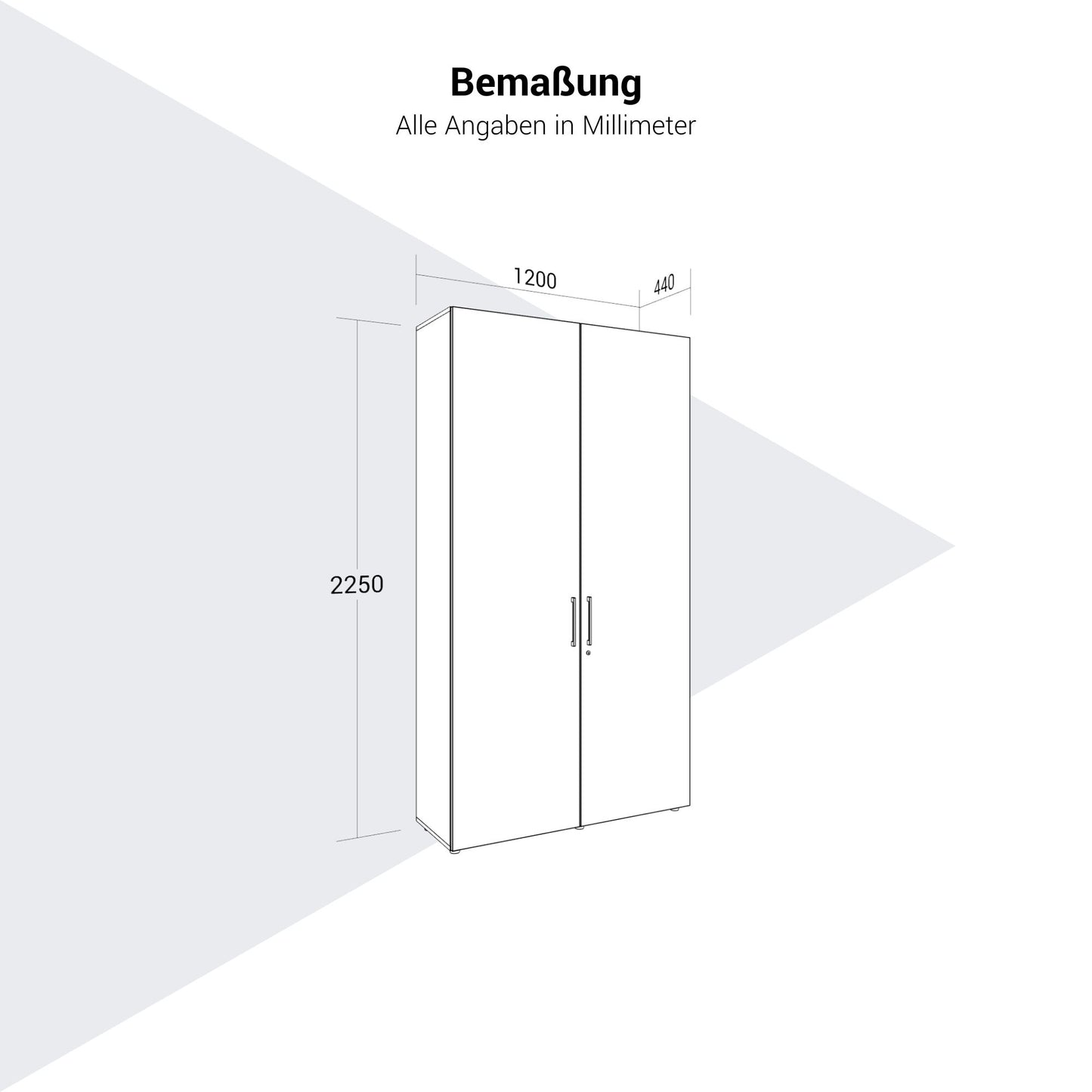 PRO Garderobenschrank | 6 OH, 1200 x 2250 mm, mit Regal, Soft-Close, Grau