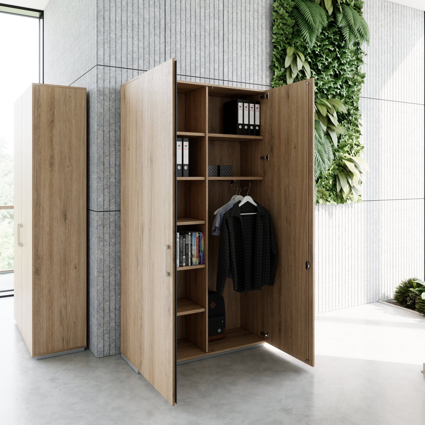 PRO Garderobenschrank | 6 OH, 1200 x 2250 mm, mit Regal, Soft-Close, Natureiche