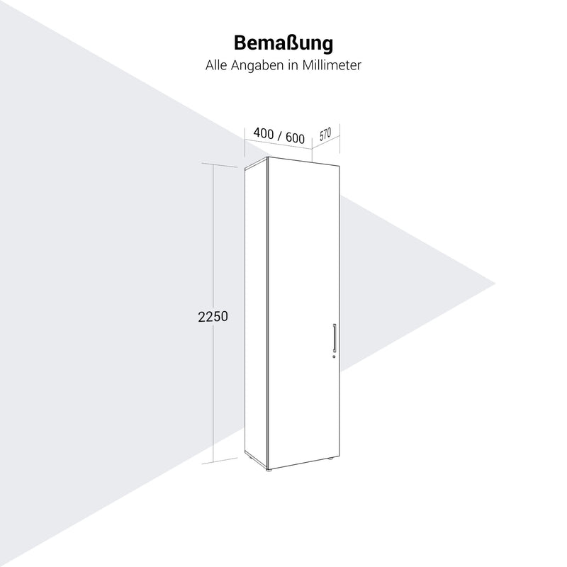 PRO Garderobenschrank | 6 OH, 400 - 600 x 2250 mm, Soft-Close, Graphit / Weiß - 13 Main Image