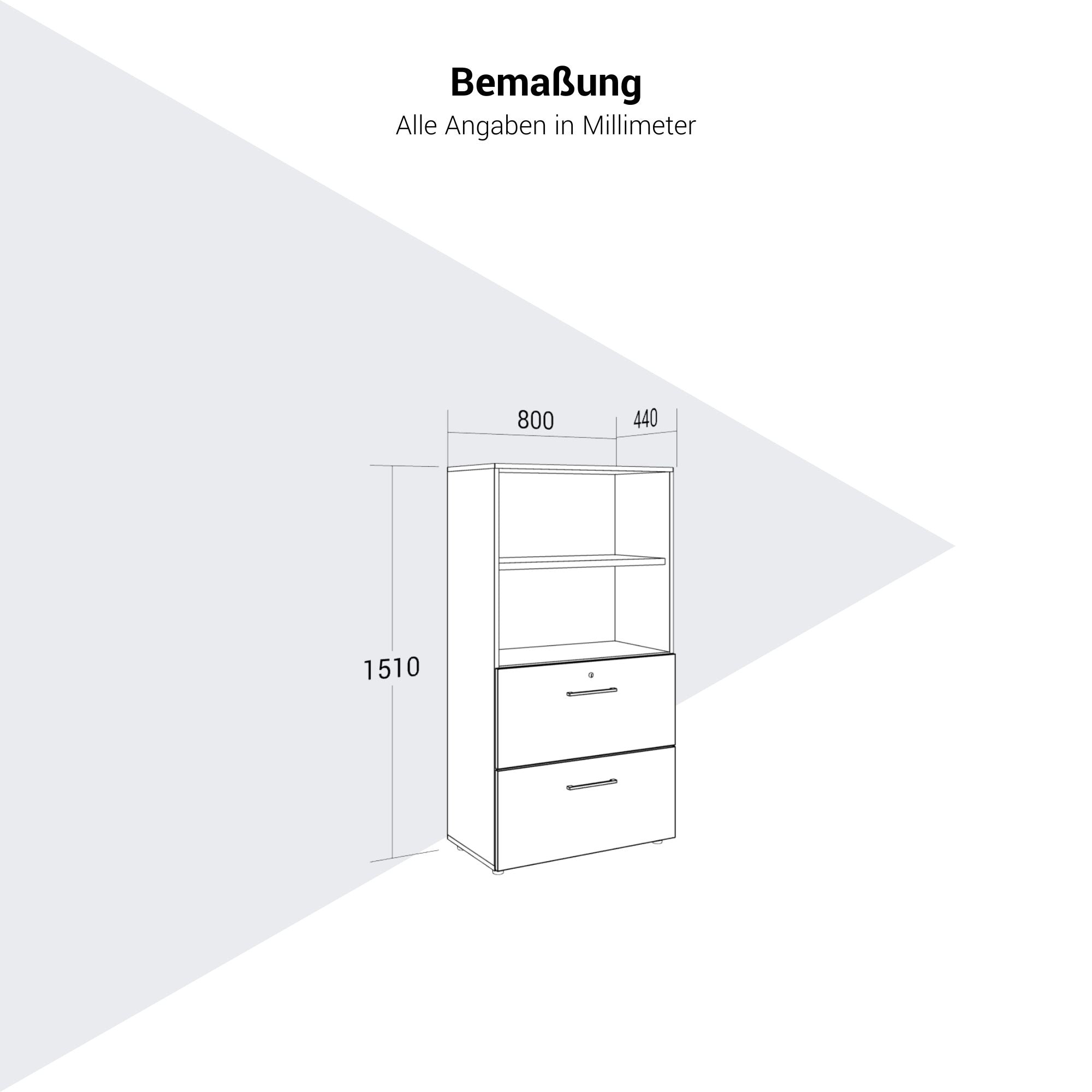 PRO Hängeregisterschrank | 4 OH, 800 x 1510 mm, verleimter Korpus, mit Regal, Graphit / Weiß