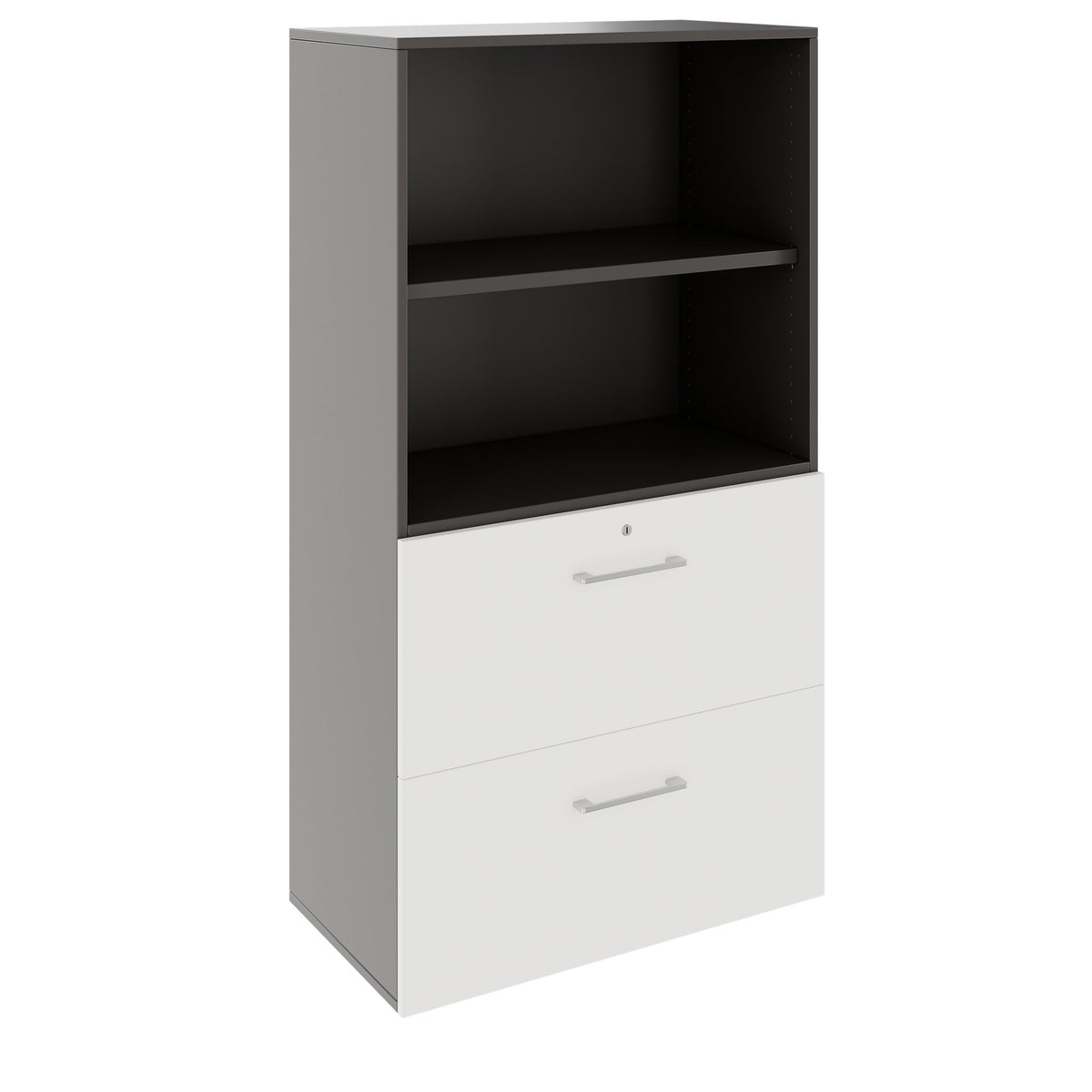 PRO Filing cabinet for suspension files | 4 OH, 800 x 1510 mm, bonded carcass, with shelf, Graphite / White  - 1 Lightbox Main Image