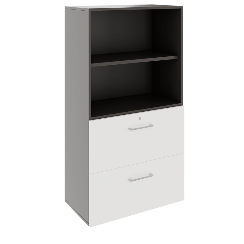 PRO Filing cabinet for suspension files | 4 OH, 800 x 1510 mm, bonded carcass, with shelf, Graphite / White  - 1 Main Image