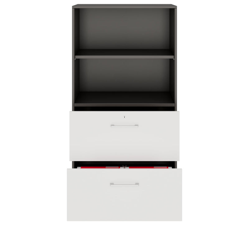 PRO Filing cabinet for suspension files | 4 OH, 800 x 1510 mm, bonded carcass, with shelf, Graphite / White  - 3 Main Image