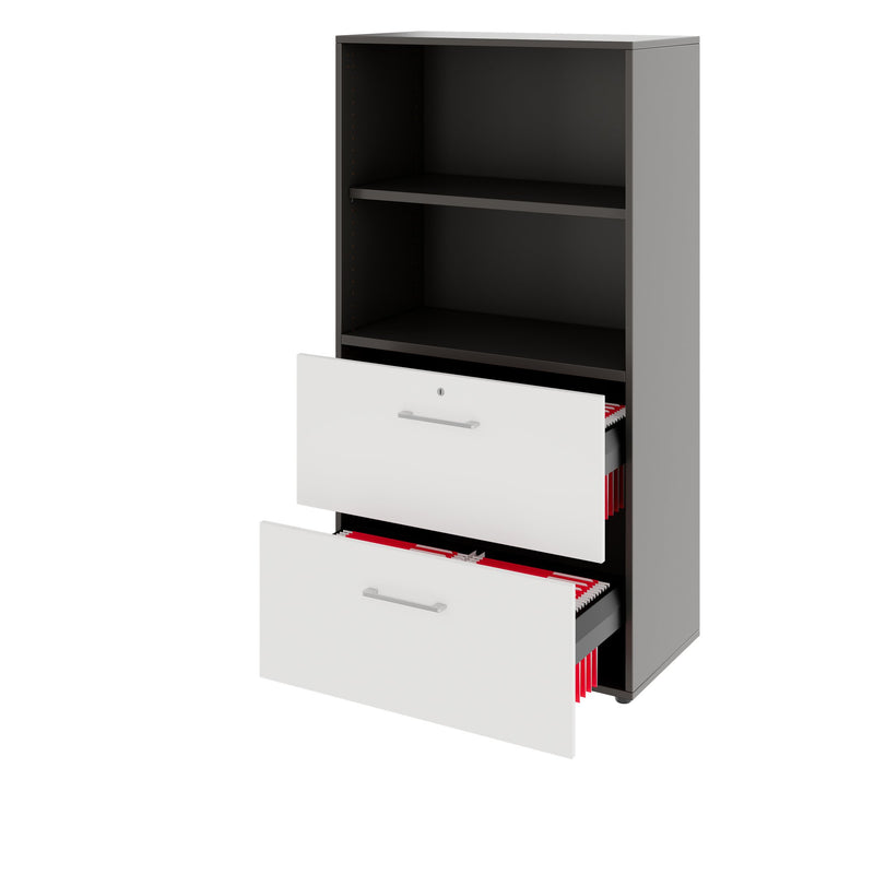 PRO Filing cabinet for suspension files | 4 OH, 800 x 1510 mm, bonded carcass, with shelf, Graphite / White  - 4 Main Image