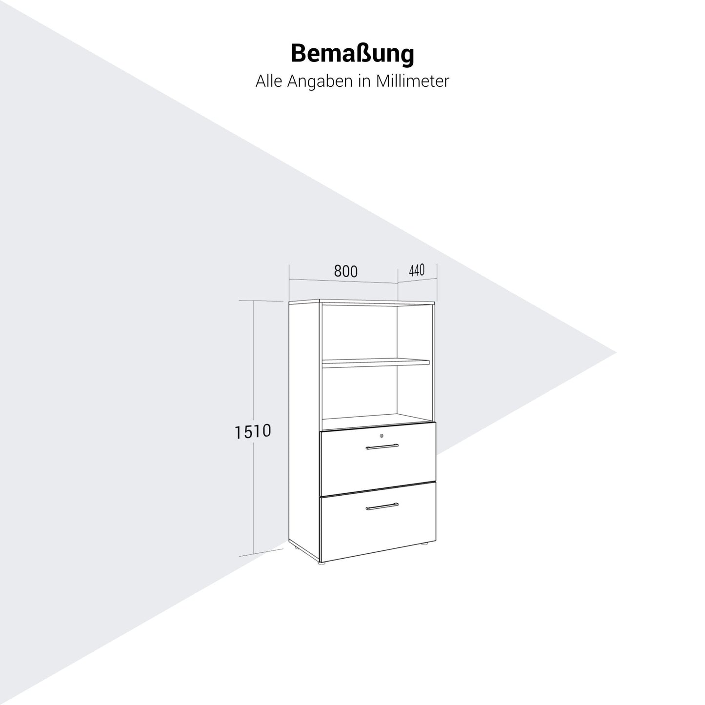 PRO Hängeregisterschrank | 4 OH, 800 x 1510 mm, verleimter Korpus, mit Regal, Grau