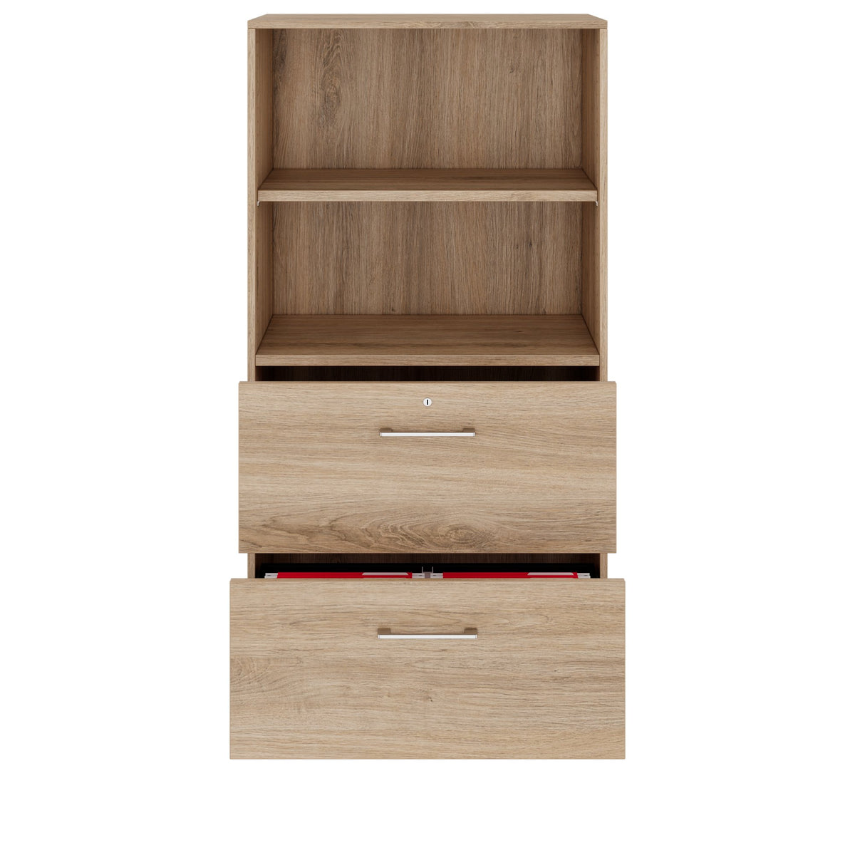 PRO Filing cabinet for suspended files | 4 OH, 800 x 1510 mm, glued carcass, with shelf, natural oak  - 3 Lightbox Main Image