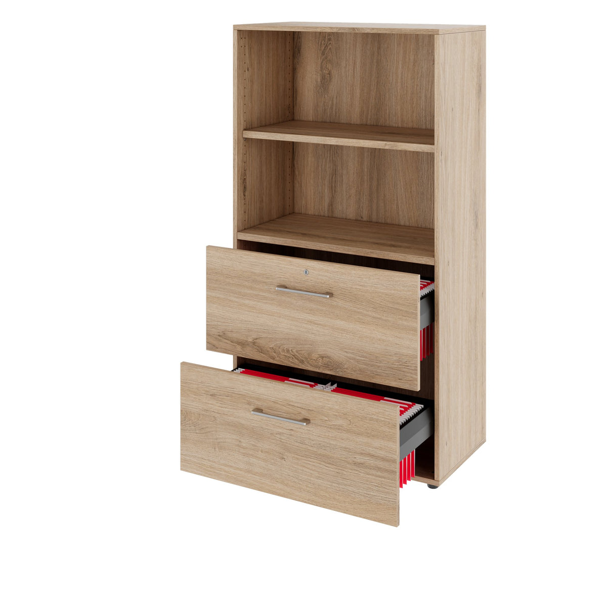 PRO Filing cabinet for suspended files | 4 OH, 800 x 1510 mm, glued carcass, with shelf, natural oak  - 4 Lightbox Main Image