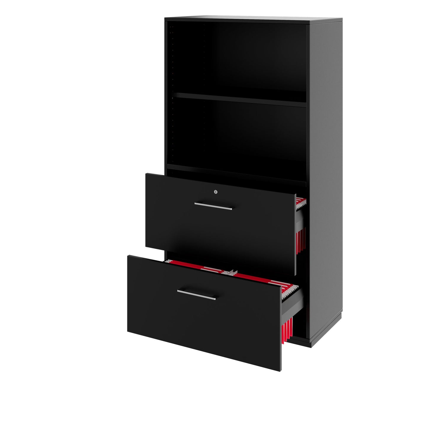 PRO Hängeregisterschrank | 4 OH, 800 x 1510 mm, verleimter Korpus, mit Regal, Schwarz