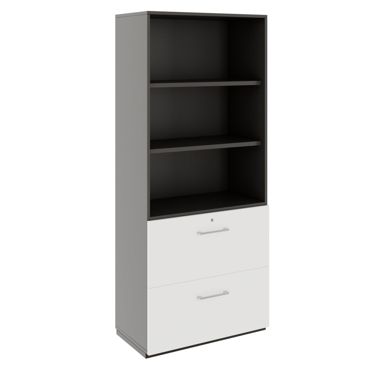 PRO Filing cabinet for suspension files | 5 OH, 800 x 1880 mm, glued carcass, with shelf, Graphite / White  - 1 Lightbox Main Image