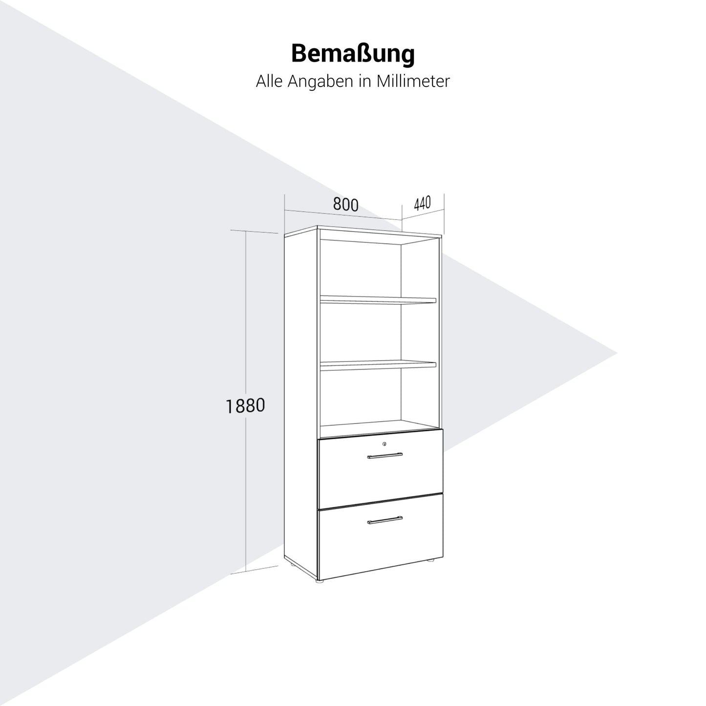 PRO Hängeregisterschrank | 5 OH, 800 x 1880 mm, verleimter Korpus, mit Regal, Graphit / Weiß