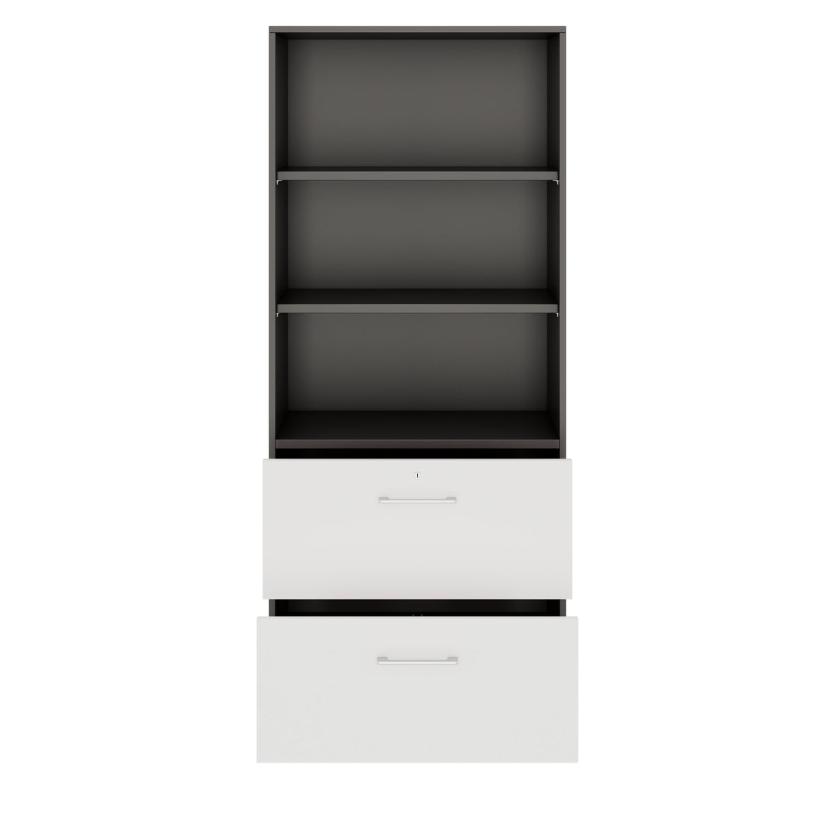 PRO Filing cabinet for suspension files | 5 OH, 800 x 1880 mm, glued carcass, with shelf, Graphite / White  - 4 Lightbox Main Image