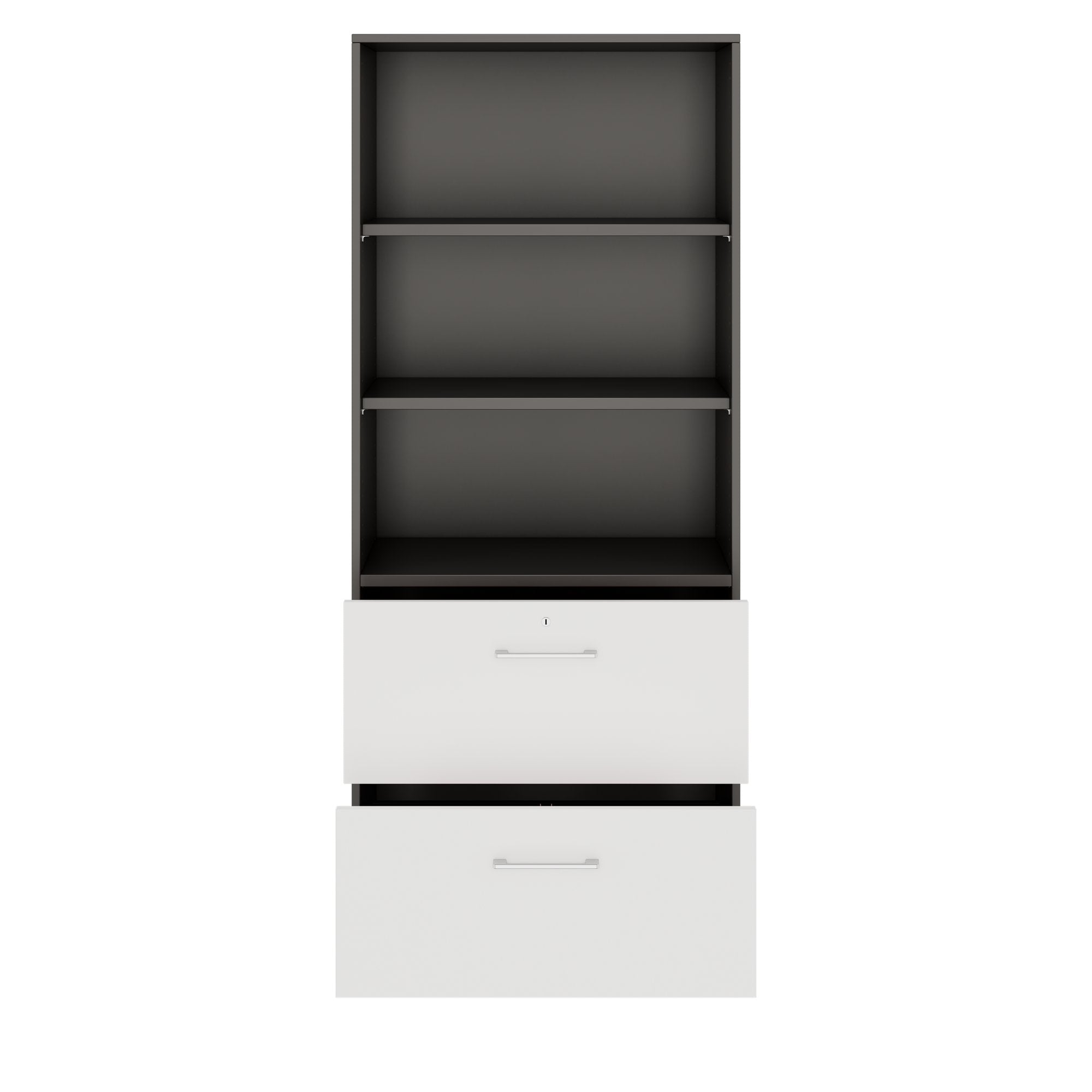 PRO Hängeregisterschrank | 5 OH, 800 x 1880 mm, verleimter Korpus, mit Regal, Graphit / Weiß