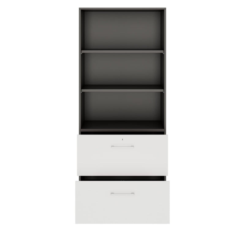 PRO Filing cabinet for suspension files | 5 OH, 800 x 1880 mm, glued carcass, with shelf, Graphite / White  - 4 Main Image
