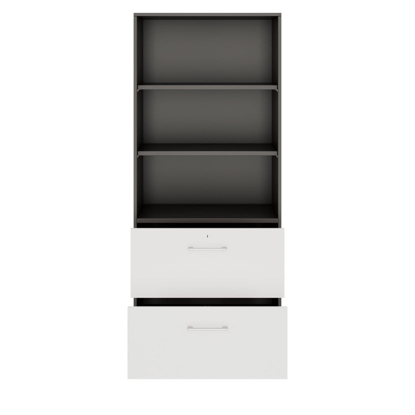 PRO Hängeregisterschrank | 5 OH, 800 x 1880 mm, verleimter Korpus, mit Regal, Graphit / Weiß