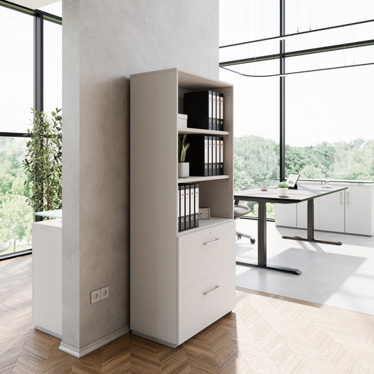 PRO Topping register cabinet | 5 Oh, 800 x 1880 mm, glued corpus, with shelf, gray