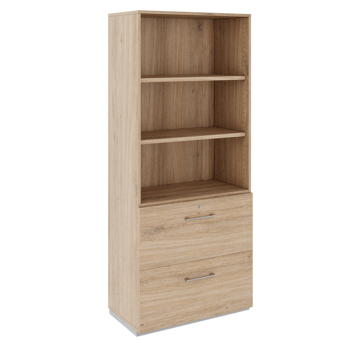 PRO Filing cabinet for suspension files | 5 OH, 800 x 1880 mm, glued carcass, with shelf, natural oak  - 1 Lightbox Main Image