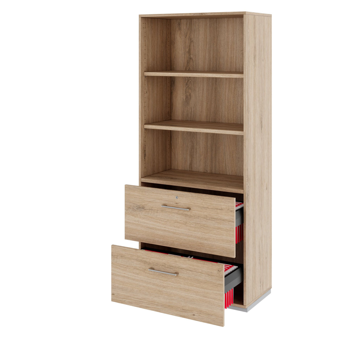 PRO Filing cabinet for suspension files | 5 OH, 800 x 1880 mm, glued carcass, with shelf, natural oak  - 4 Lightbox Main Image