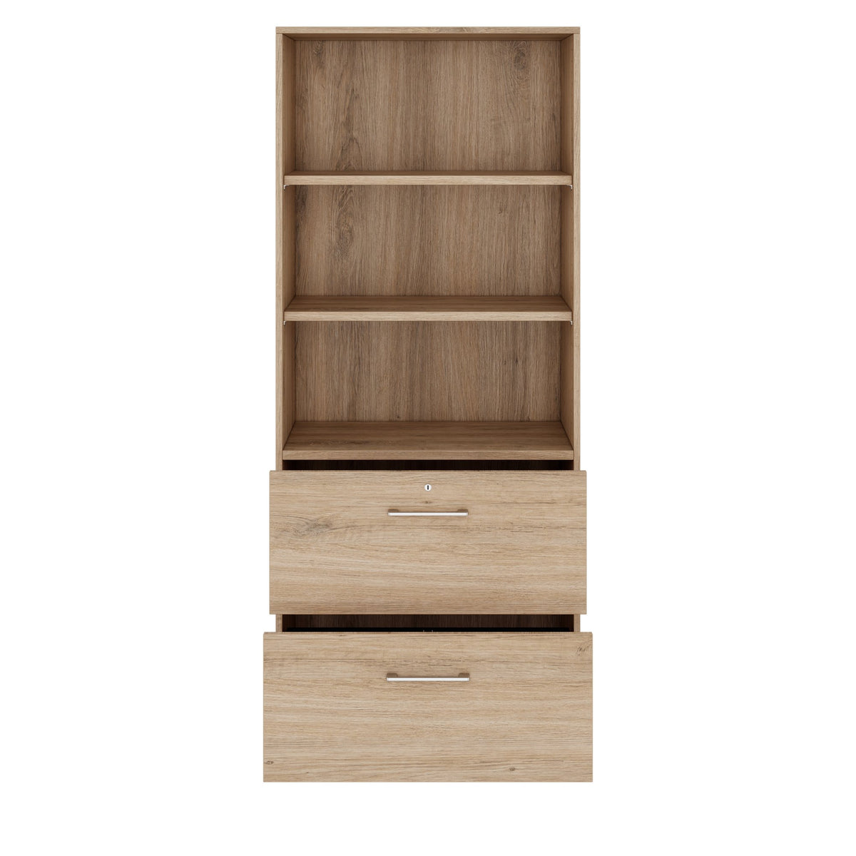 PRO Filing cabinet for suspension files | 5 OH, 800 x 1880 mm, glued carcass, with shelf, natural oak  - 3 Lightbox Main Image