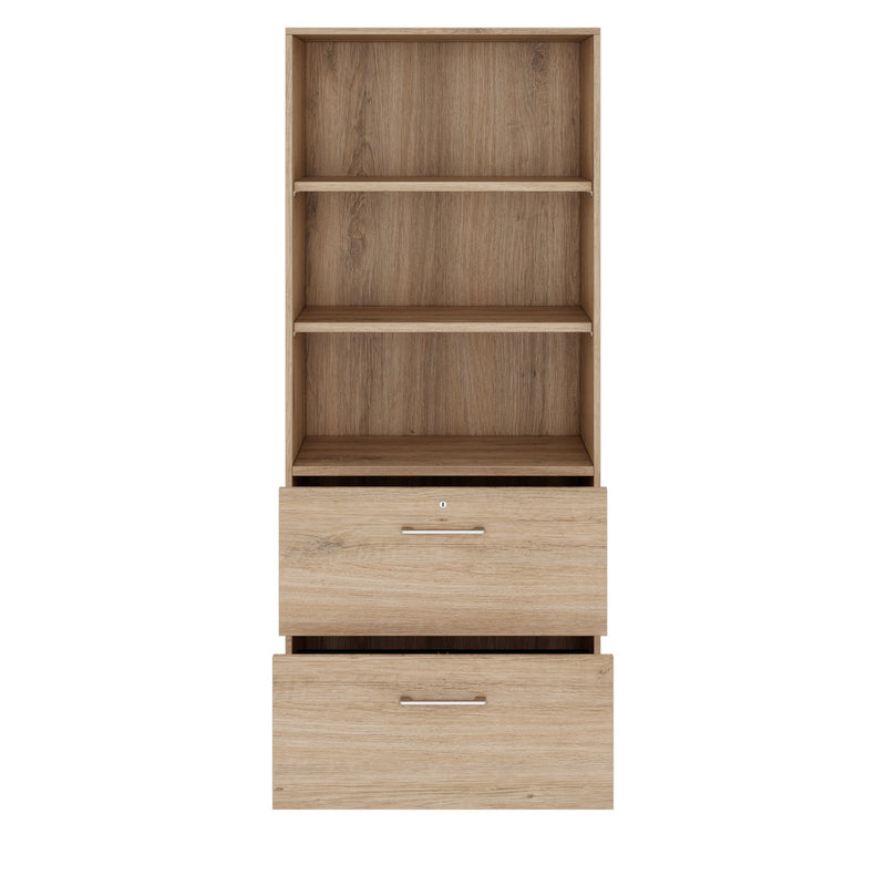 PRO Filing cabinet for suspension files | 5 OH, 800 x 1880 mm, glued carcass, with shelf, natural oak  - 3 Main Image