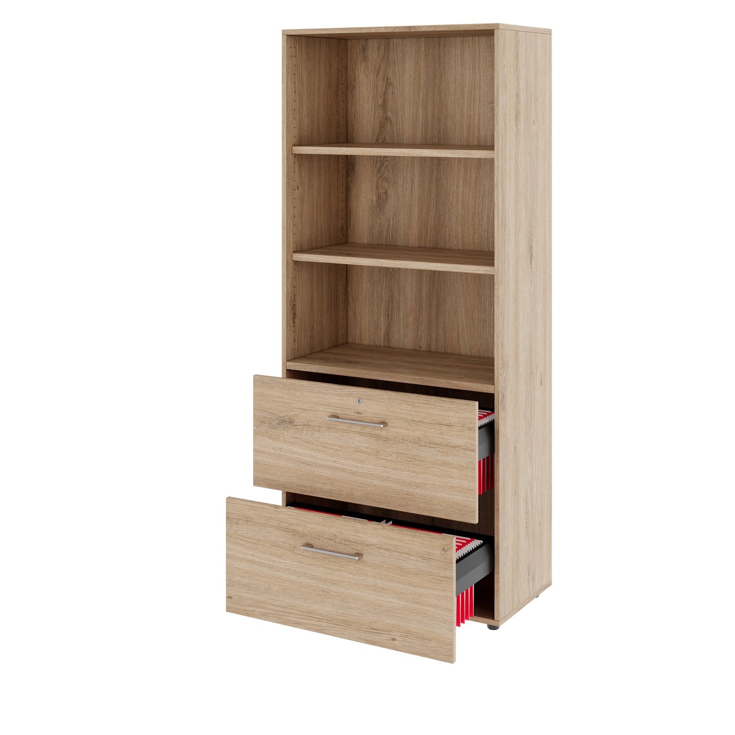 PRO Hängeregisterschrank | 5 OH, 800 x 1880 mm, verleimter Korpus, mit Regal, Natureiche