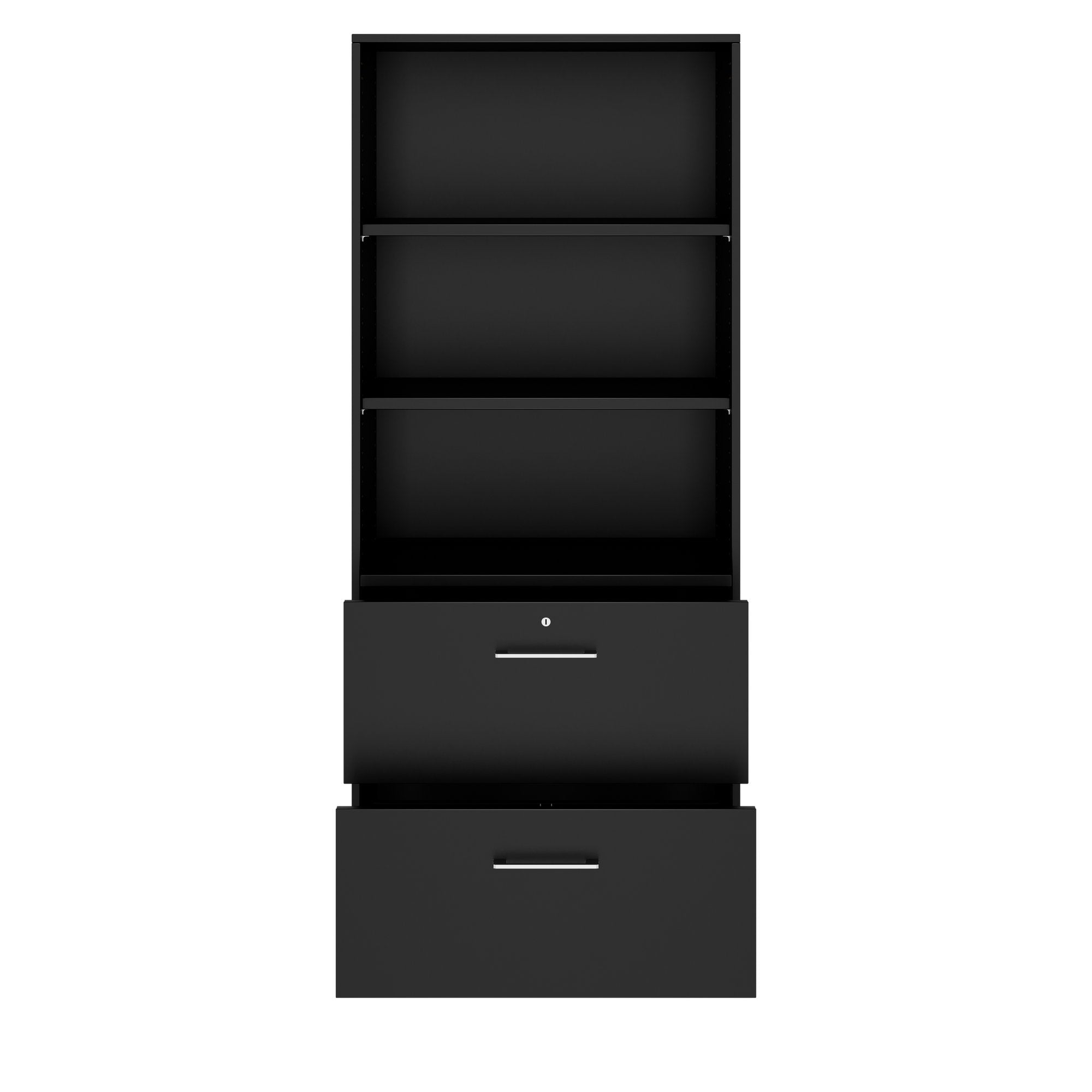 PRO Hängeregisterschrank | 5 OH, 800 x 1880 mm, verleimter Korpus, mit Regal, Schwarz