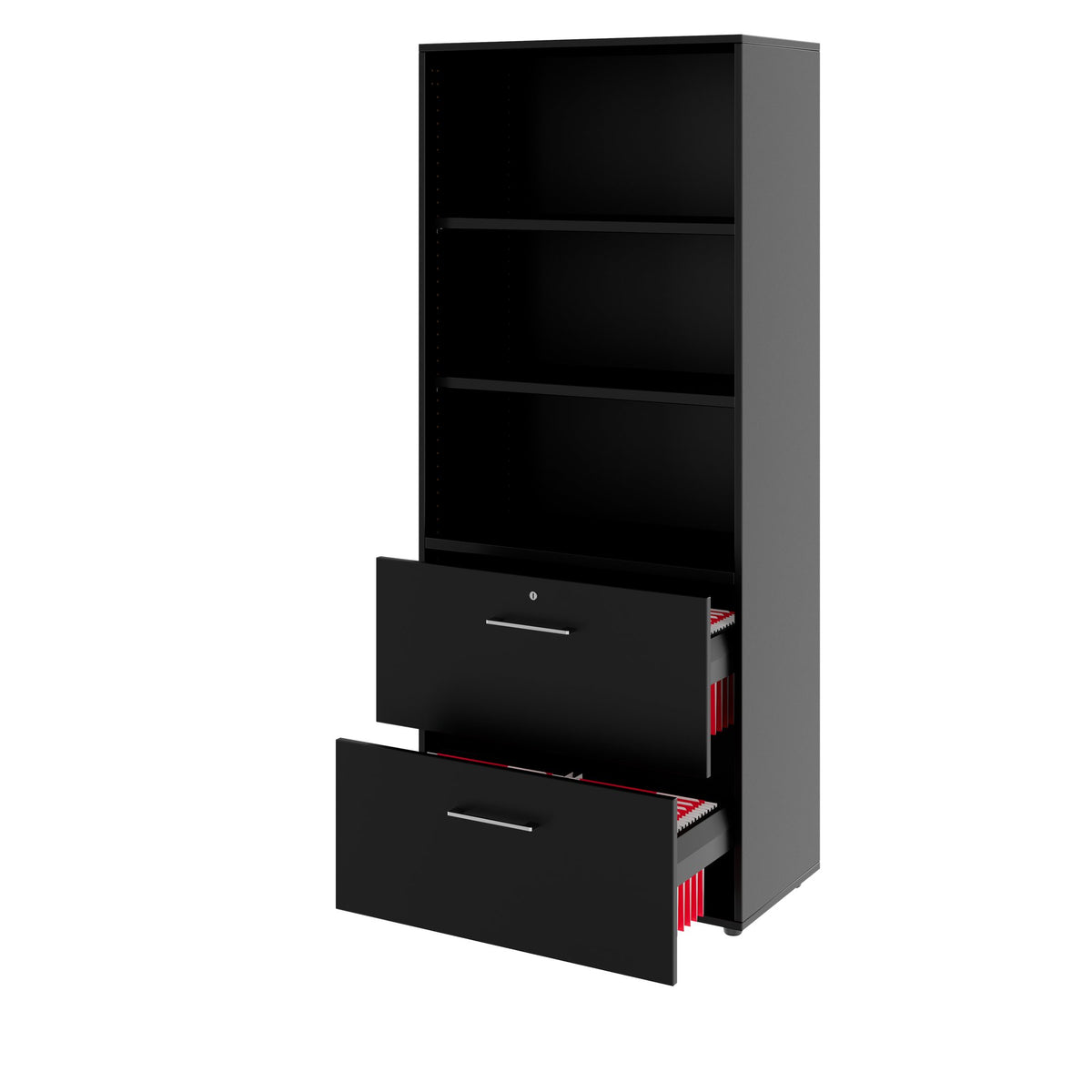 PRO Filing cabinet | 5 OH, 800 x 1880 mm, glued carcass, with shelf, Black  - 4 Lightbox Main Image