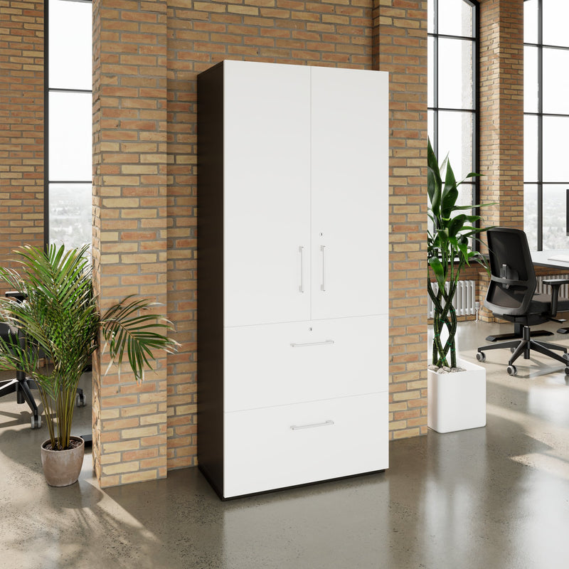 PRO Filing cabinet for suspension files | 5 OH, 800 x 1880 mm, glued корпус, with door, Graphite / White  - 3 Main Image