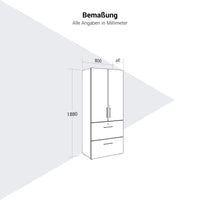 PRO Hängeregisterschrank | 5 OH, 800 x 1880 mm, verleimter Korpus, mit Tür, Graphit / Weiß