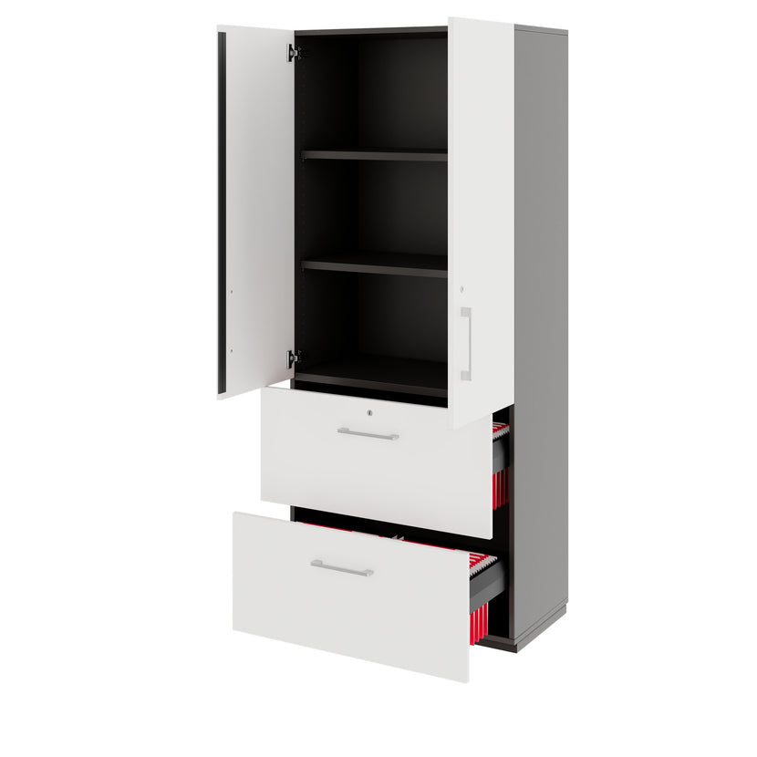 PRO Topping register cabinet | 5 Oh, 800 x 1880 mm, glued corpus, with door, graphite / white