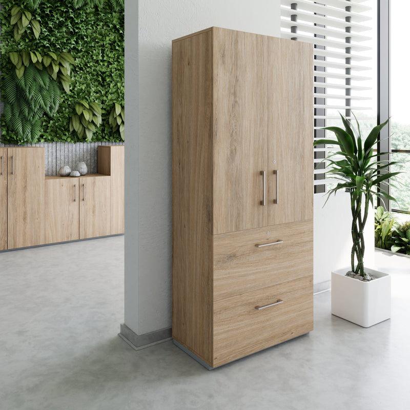 PRO Armoire à dossiers suspendus | 5 OH, 800 x 1880 mm, corps collé, avec porte, chêne nature  - 3 Main Image