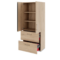 PRO Topping register cabinet | 5 Oh, 800 x 1880 mm, glued corpus, with door, natural oak