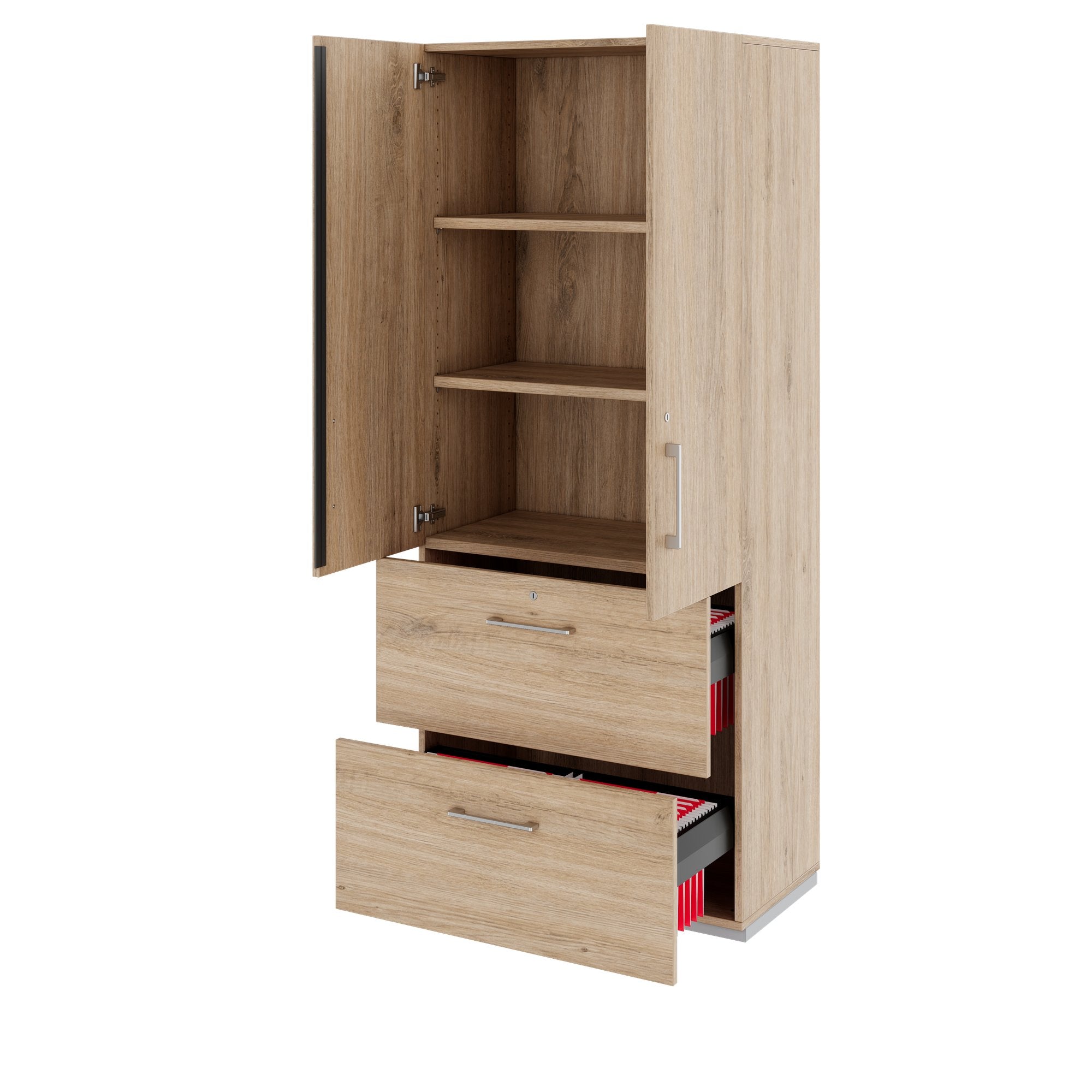PRO Topping register cabinet | 5 Oh, 800 x 1880 mm, glued corpus, with door, natural oak