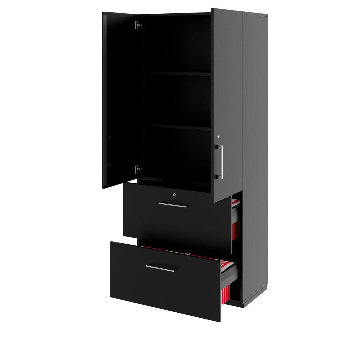 PRO Hängeregisterschrank | 5 OH, 800 x 1880 mm, verleimter Korpus, mit Tür, Schwarz - 4 Lightbox Main Image
