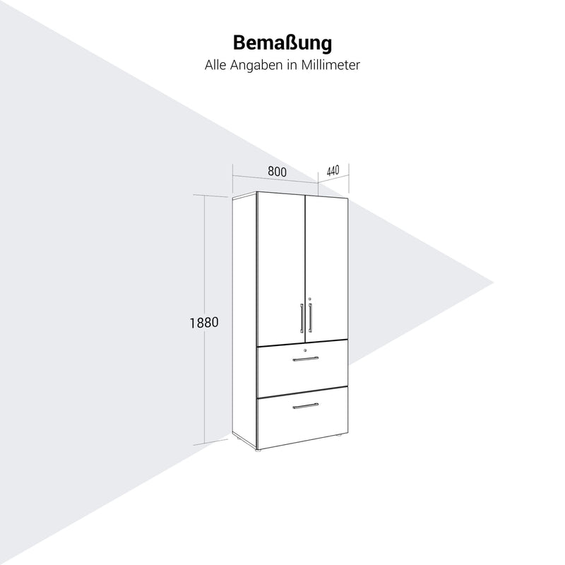 PRO Armoire de registre de garniture | 5 oh, 800 x 1880 mm, corpus collé, avec porte, blanc - 12 Main Image