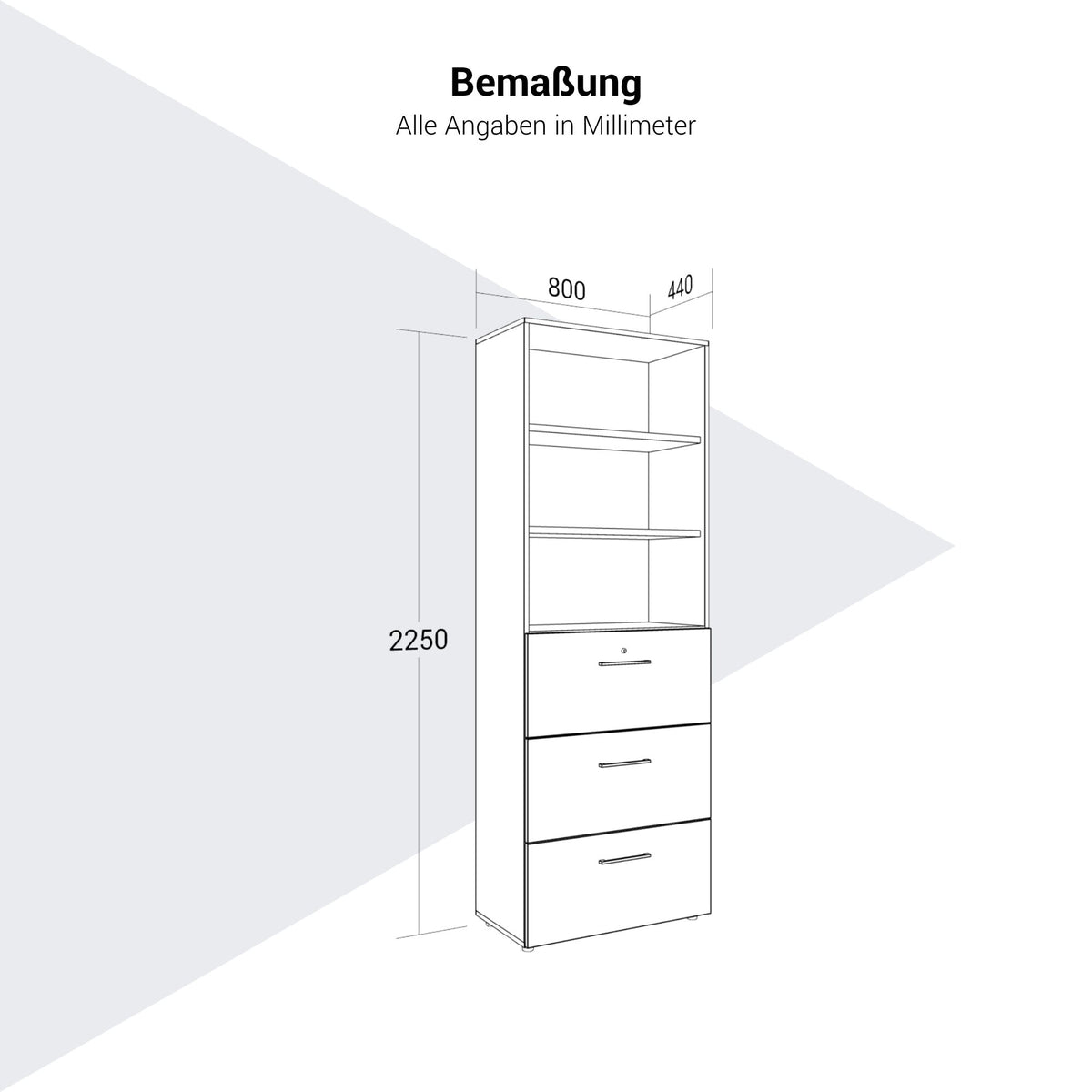 PRO Hanging filing cabinet | 6 OH, 800 x 2250 mm, glued carcass, with shelf, Graphite / White  - 12 Lightbox Main Image