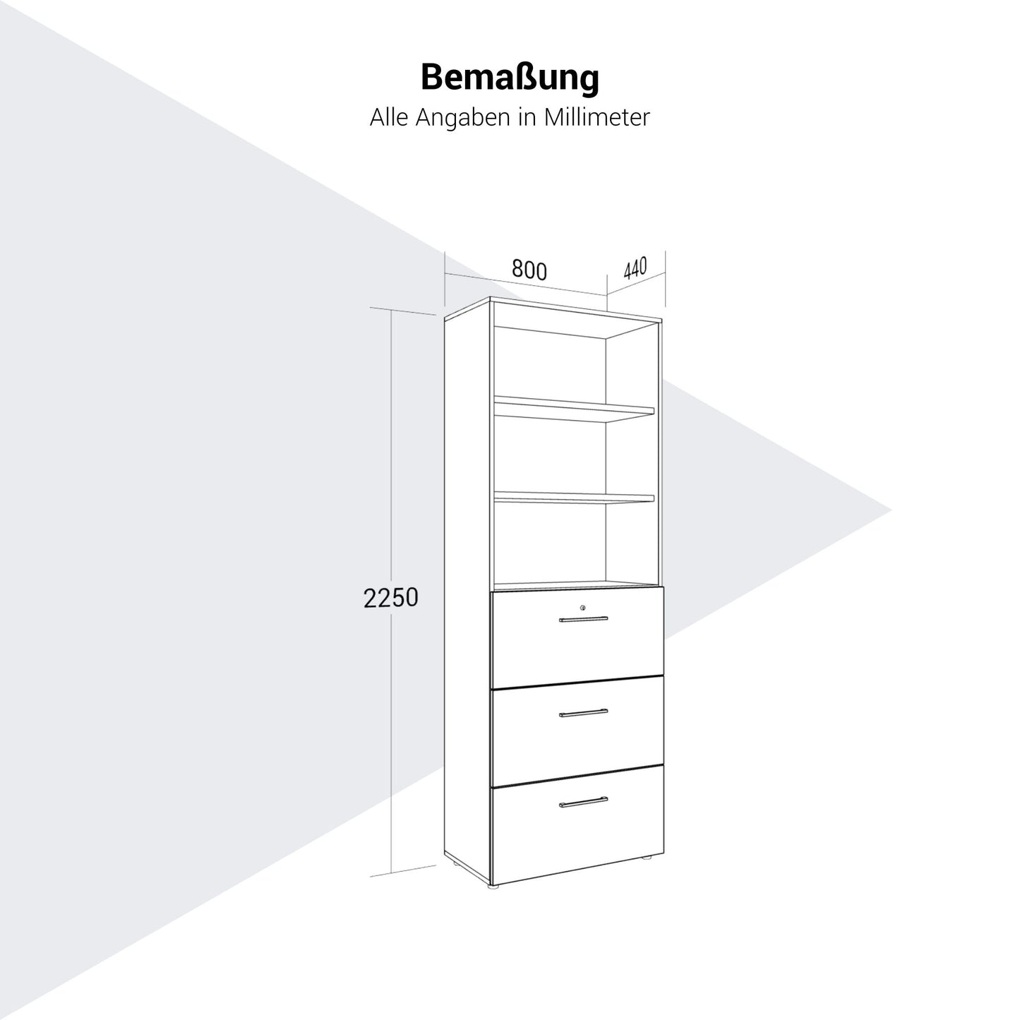 PRO Hängeregisterschrank | 6 OH, 800 x 2250 mm, verleimter Korpus, mit Regal, Graphit / Weiß