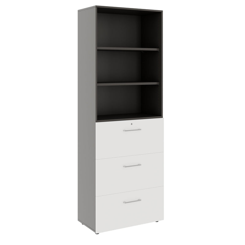 PRO Hanging filing cabinet | 6 OH, 800 x 2250 mm, glued carcass, with shelf, Graphite / White  - 1 Main Image