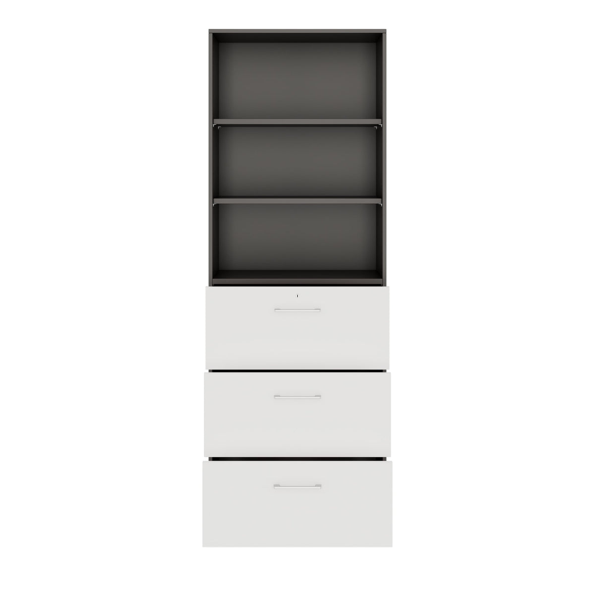 PRO Hanging filing cabinet | 6 OH, 800 x 2250 mm, glued carcass, with shelf, Graphite / White  - 3 Lightbox Main Image