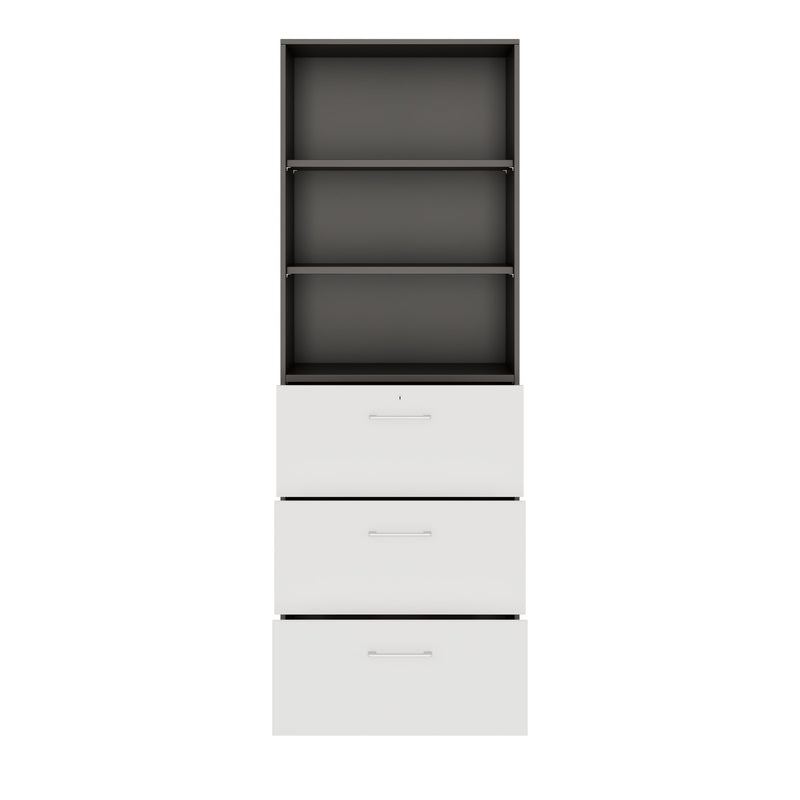 PRO Hanging filing cabinet | 6 OH, 800 x 2250 mm, glued carcass, with shelf, Graphite / White  - 3 Main Image