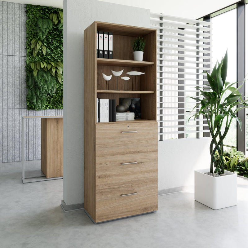 PRO Filing cabinet for hanging files | 6 OH, 800 x 2250 mm, glued carcass, with shelf, natural oak  - 13 Main Image