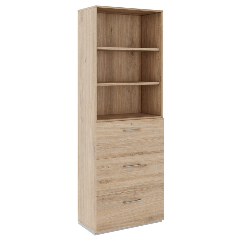 PRO Filing cabinet for hanging files | 6 OH, 800 x 2250 mm, glued carcass, with shelf, natural oak  - 1 Main Image