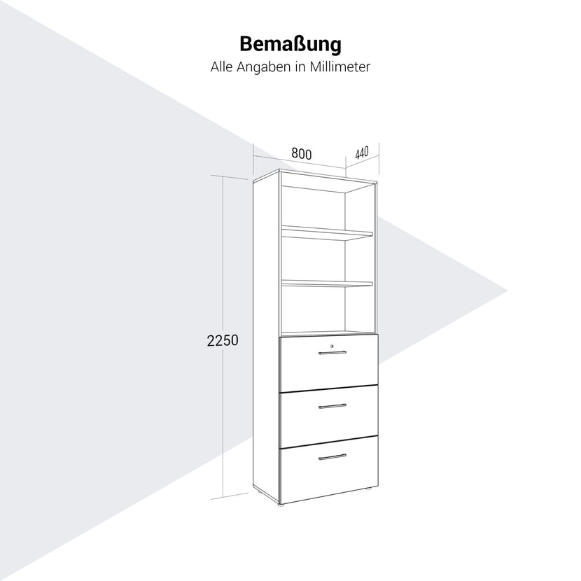 PRO Topping register cabinet | 6 Oh, 800 x 2250 mm, glued corpus, with shelf, black