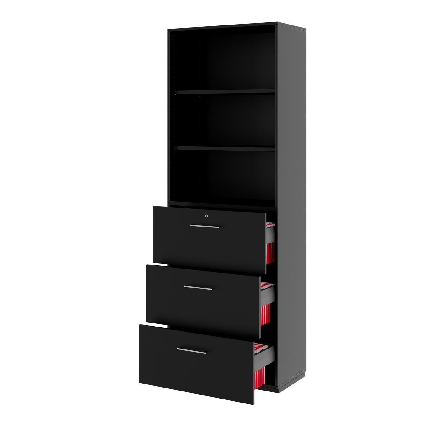 PRO Hängeregisterschrank | 6 OH, 800 x 2250 mm, verleimter Korpus, mit Regal, Schwarz