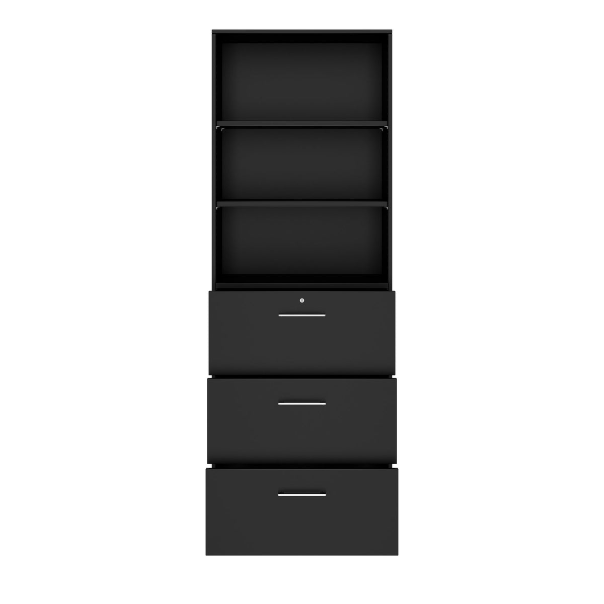 PRO Filing cabinet for suspension files | 6 OH, 800 x 2250 mm, glued carcass, with shelf, black  - 3 Lightbox Main Image